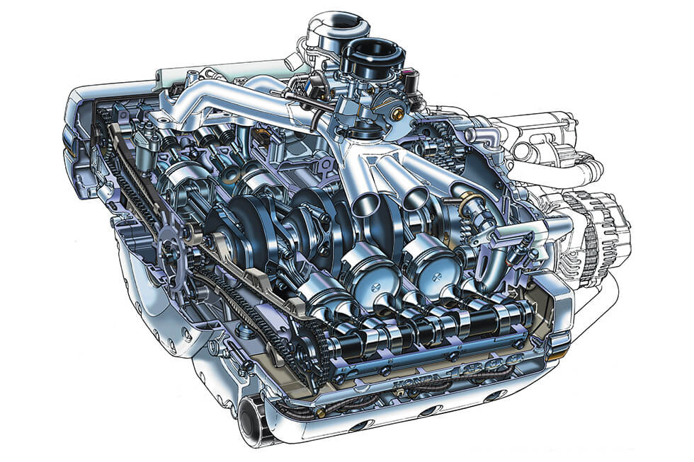 GL1800に搭載した水平対向6気筒エンジンの透視図